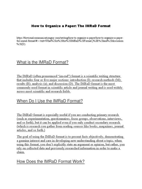 imrad|How to Organize a Paper: The IMRaD Format.